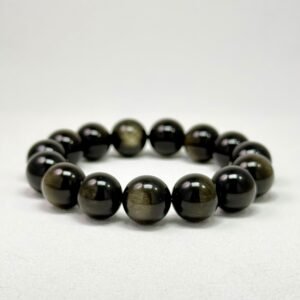 Natural Golden Sheen Obsidian Bracelet with black polished beads and golden sheen for Calm Authority & Unshakable Will.