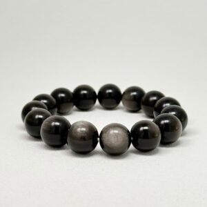Natural Silver Sheen Obsidian Bracelet with black polished beads and silver sheen for Gentle Protection & Inner Harmony.